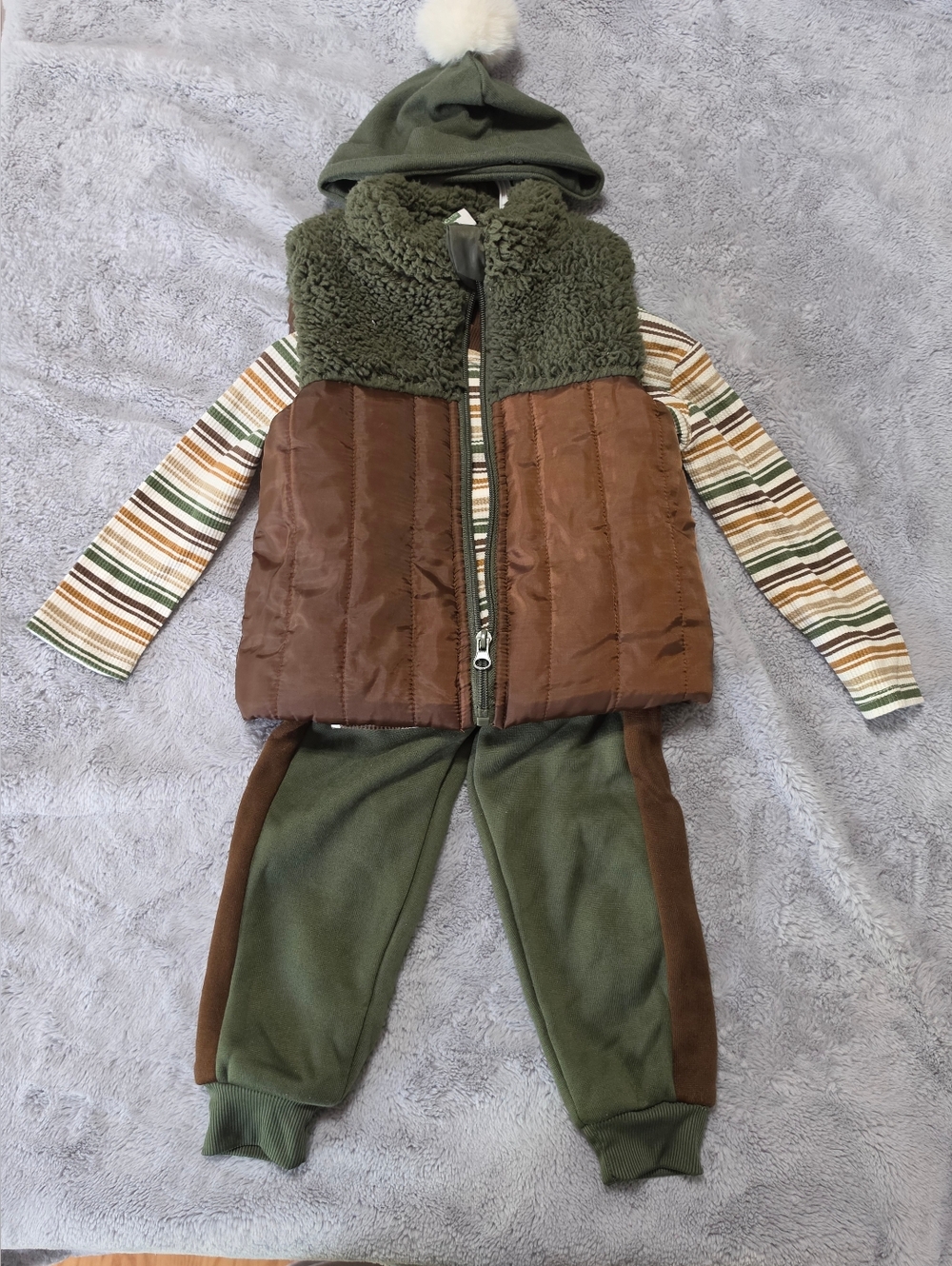 Max & Marcus Olive Green And Brown 4-piece Vest Outfit (2T)